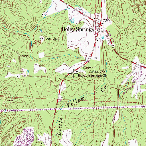 Topographic Map of Boley Spring School (historical), AL