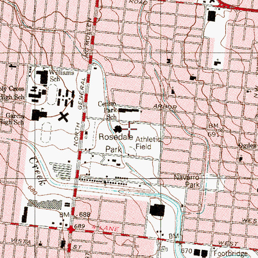 Topographic Map of Rosedale Park, TX