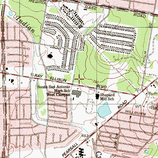 Topographic Map of South San Antonio High School West Campus, TX