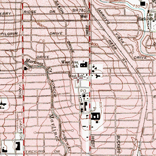 Topographic Map of West Elementary School, TX