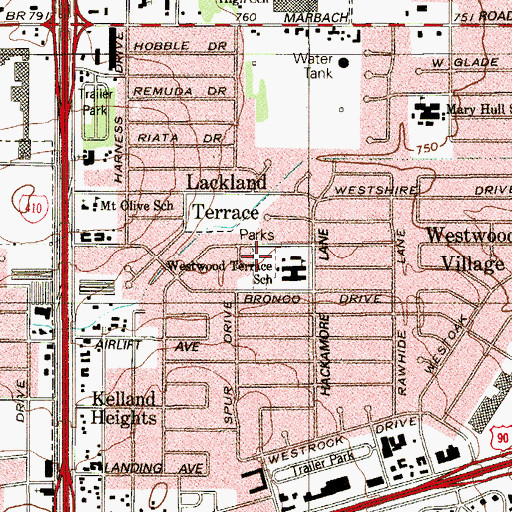 Topographic Map of Westwood Park, TX