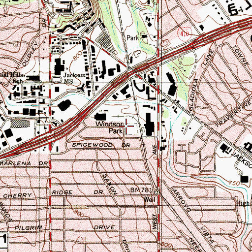 Topographic Map of Windsor Park, TX