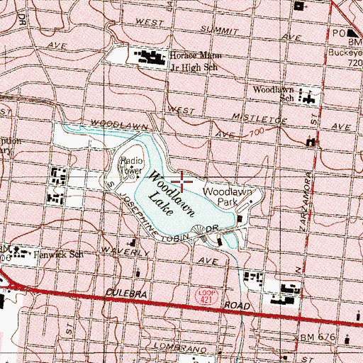 Topographic Map of Woodlawn Park, TX