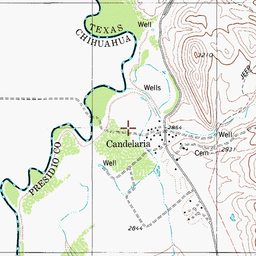 Topographic Map of Candelaria, TX