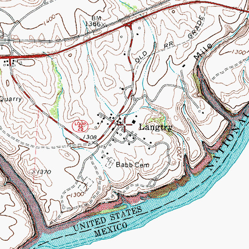 Topographic Map of Langtry, TX