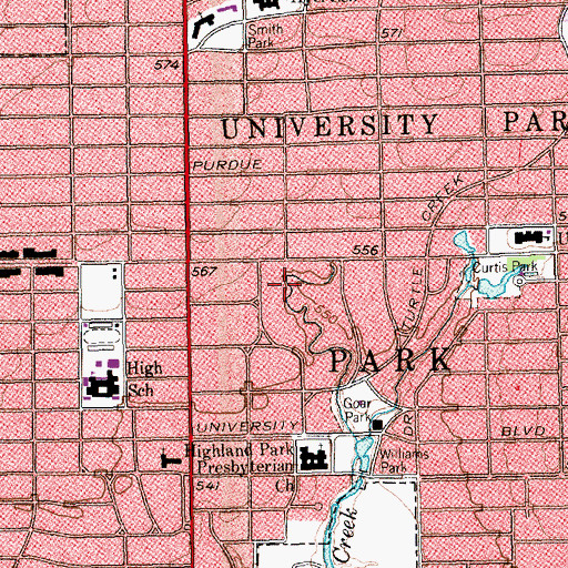 Topographic Map of University Park, TX