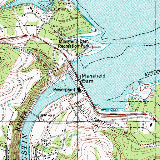 Topographic Map of Lake Travis, TX