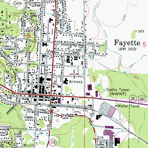 Topographic Map of Fayette Elementary School, AL