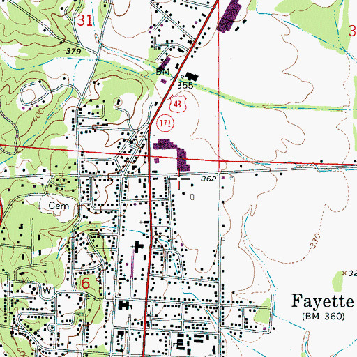 Topographic Map of Fayette Square Shopping Center, AL
