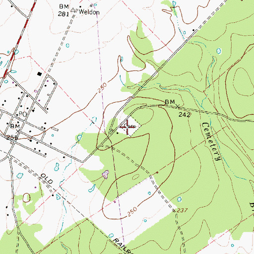 Topographic Map of Weldon Cemetery, TX