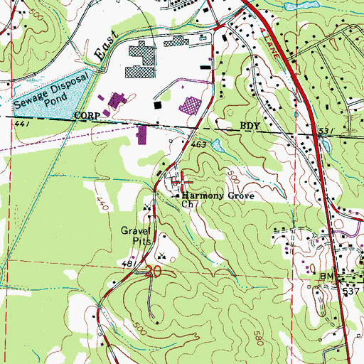 Topographic Map of Harmony Grove Cemetery, AL