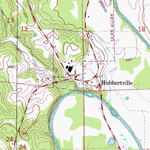 Topographic Map of Hubbertville Church of Christ, AL