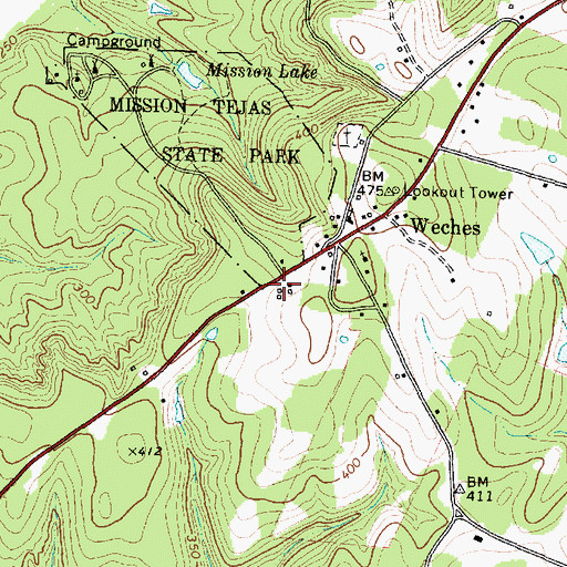 Topographic Map of Second Weches School (historical), TX