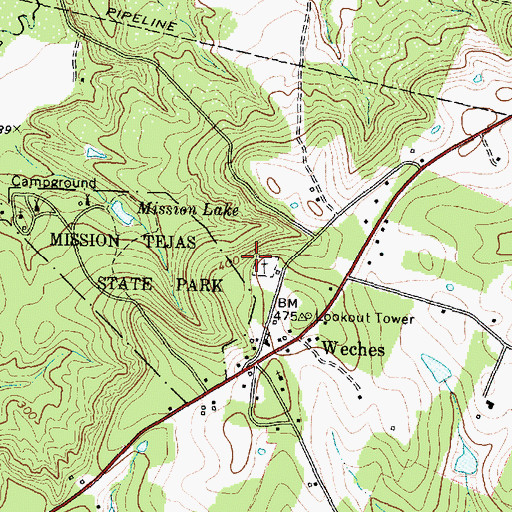 Topographic Map of Weches Cemetery, TX