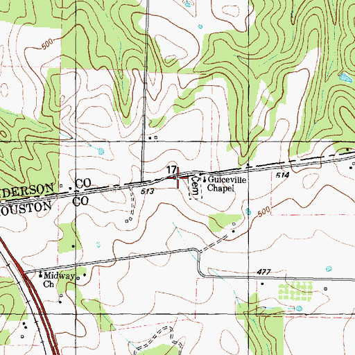 Topographic Map of Guiceland School (historical), TX
