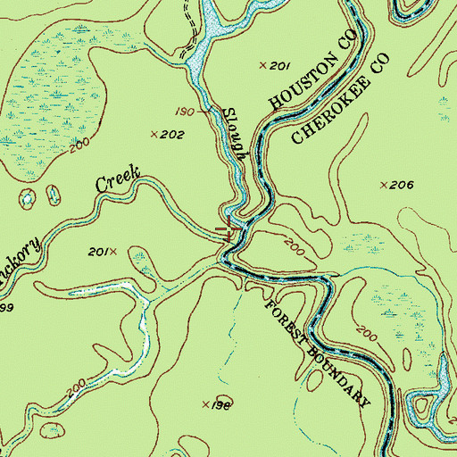 Topographic Map of Mouth of Hickory Creek Campground, TX
