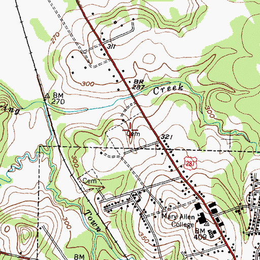 Topographic Map of Evergreen Memorial Park, TX