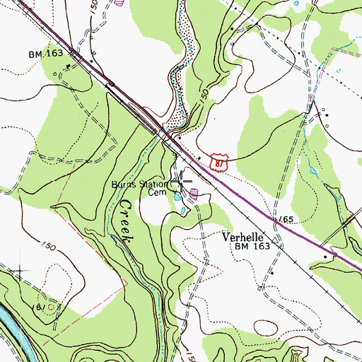 Topographic Map of Burns Station Cemetery, TX