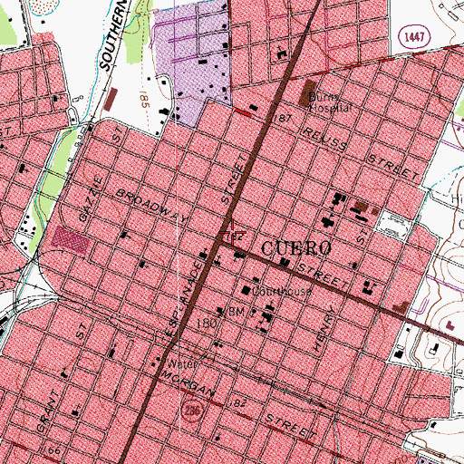 Topographic Map of Cuero, TX