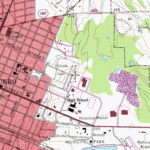 Topographic Map of Evergreen Cemetery, TX