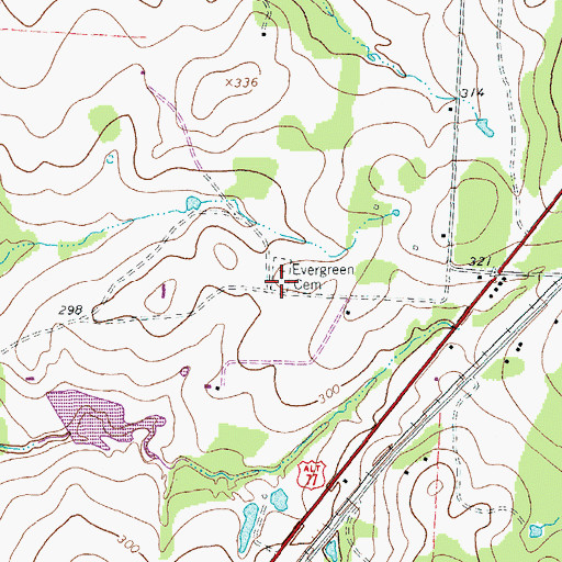 Topographic Map of Evergreen Cemetery, TX