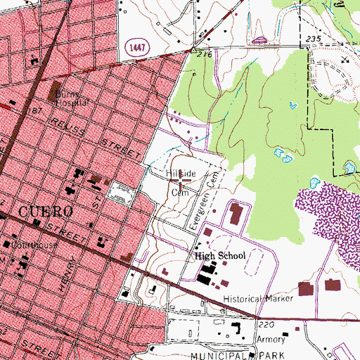 Topographic Map of Hillside Cemetery, TX