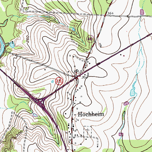 Topographic Map of Hochheim, TX