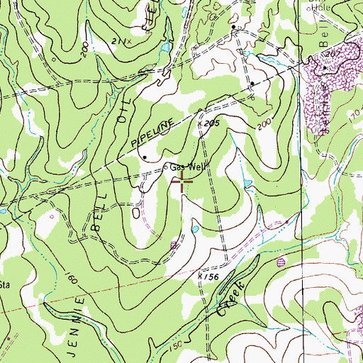 Topographic Map of Jennie Bell Oil Field, TX