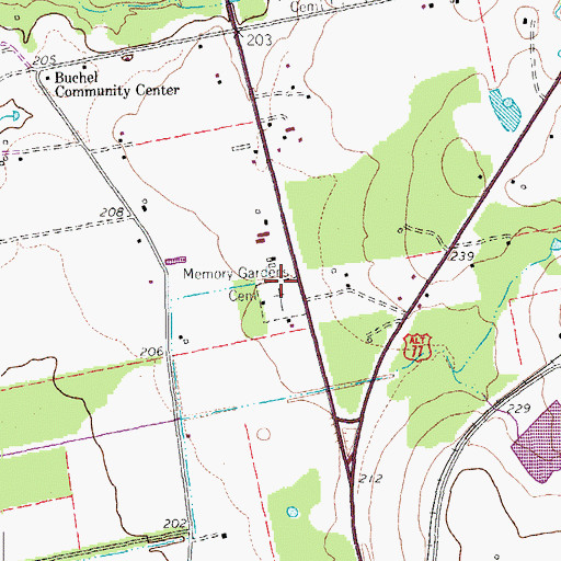 Topographic Map of Memory Gardens Cemetery, TX