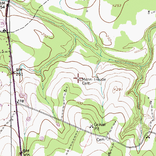 Topographic Map of Menn-Treude Cemetery, TX