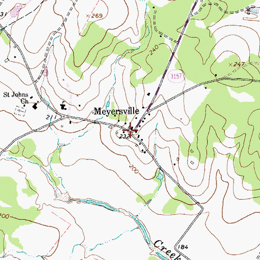Topographic Map of Meyersville, TX