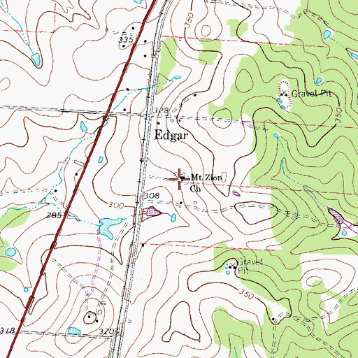 Topographic Map of Mount Zion Church, TX