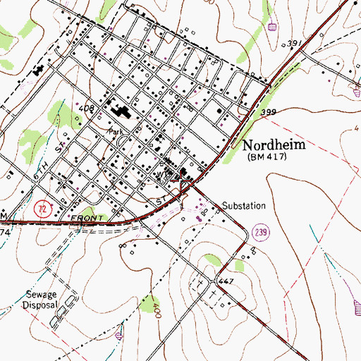 Topographic Map of Nordheim, TX