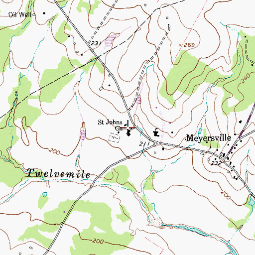 Topographic Map of Saint Johns Church, TX