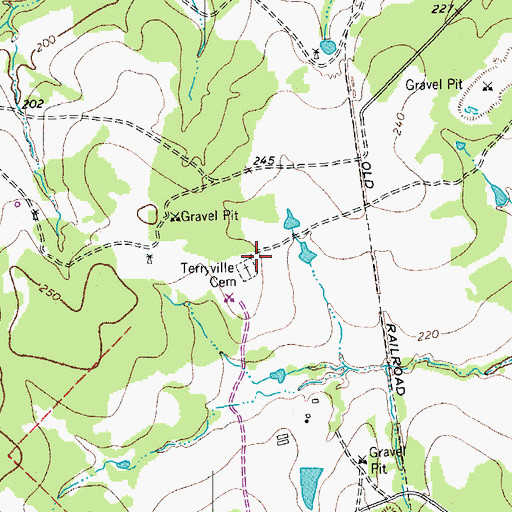 Topographic Map of Terryville Cemetery, TX