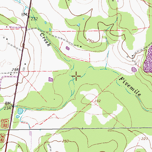 Topographic Map of Threemile Creek, TX