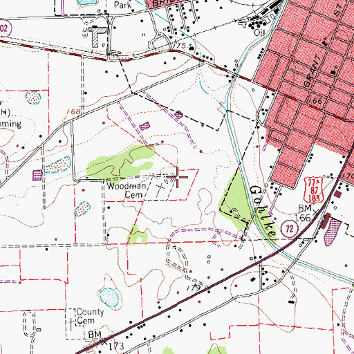 Topographic Map of Woodman Cemetery, TX