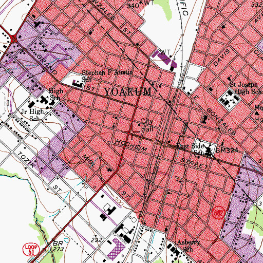 Topographic Map of Yoakum, TX