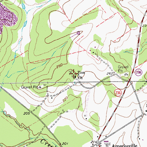 Topographic Map of Zion Church, TX