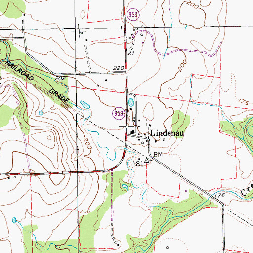 Topographic Map of Lindenau, TX