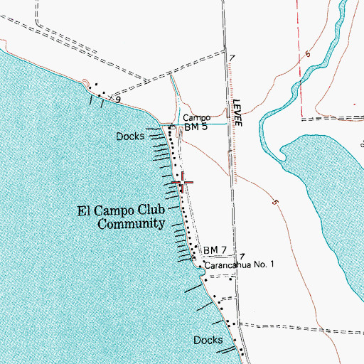 Topographic Map of El Campo Club Community, TX