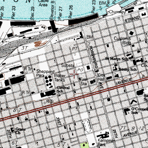 Topographic Map of Galveston, TX