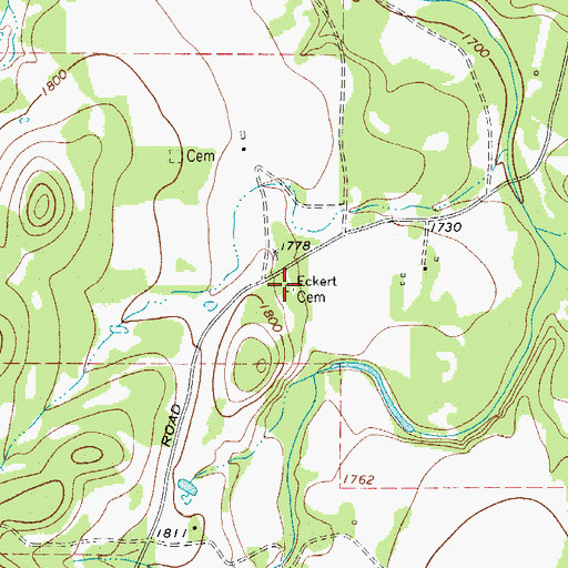 Topographic Map of Eckert Cemetery, TX
