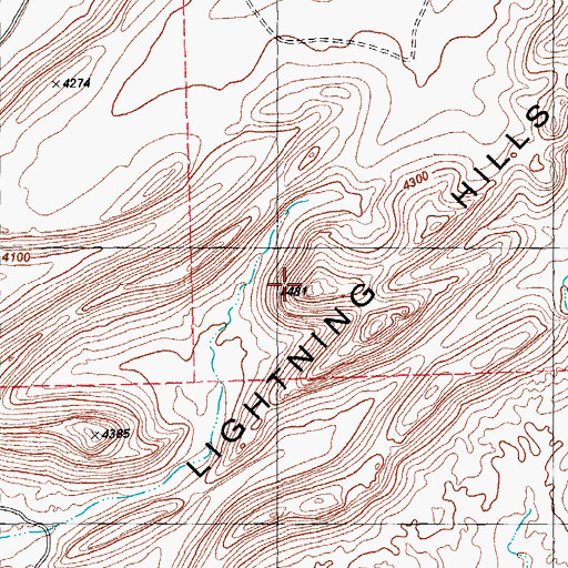Topographic Map of Lightning Hills, TX