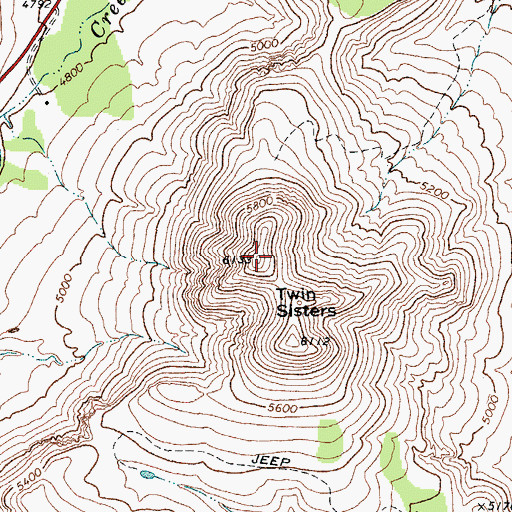 Topographic Map of Twin Sisters, TX