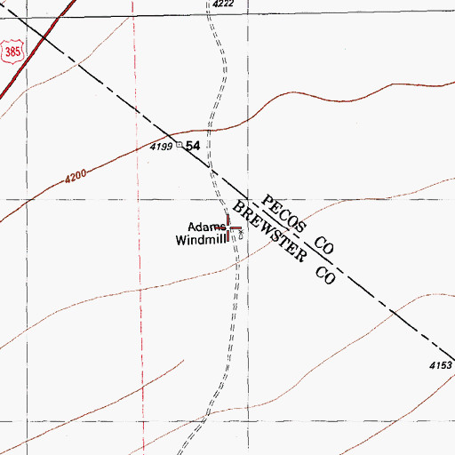 Topographic Map of Adams Windmill, TX