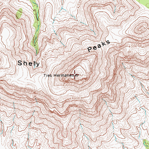 Topographic Map of Shely Peaks, TX