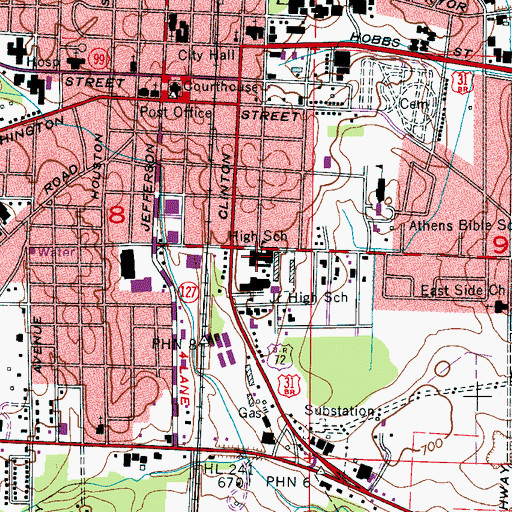 Topographic Map of Athens State Agricultural College (historical), AL