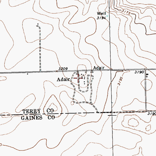 Topographic Map of Adair, TX