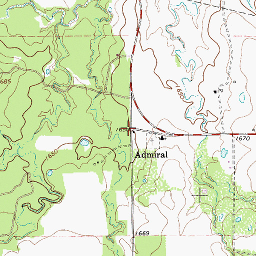 Topographic Map of Admiral, TX
